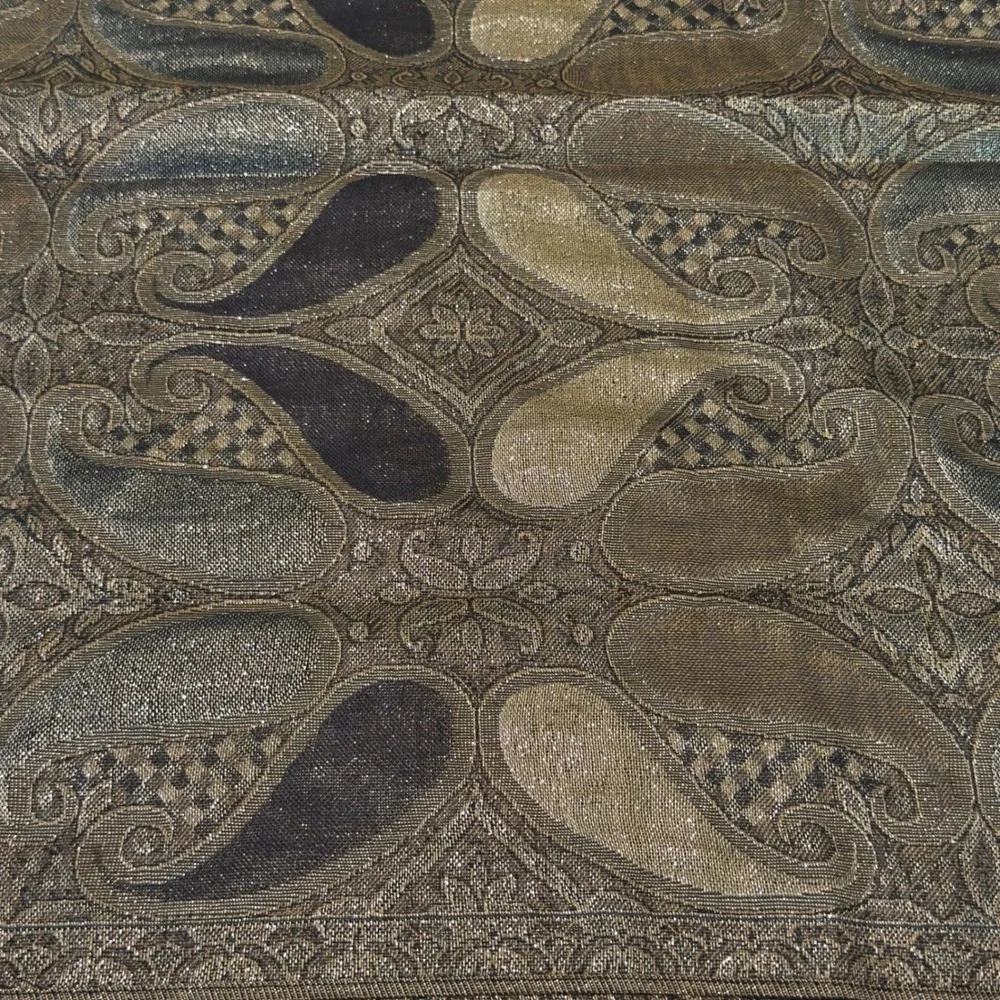 Pashmina Silk Paisley Scarf Gold Bronze Grey Metallic Jacquard Fringe Wrap Shawl - Picture 8 of 9